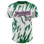 Custom Name and Number Baseball Jersey, Personalized 3D Pattern Design in White, Kelly Green, and Pink - Authentic Team Apparel