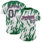 Custom Name and Number Baseball Jersey, Personalized 3D Pattern Design in White, Kelly Green, and Pink - Authentic Team Apparel