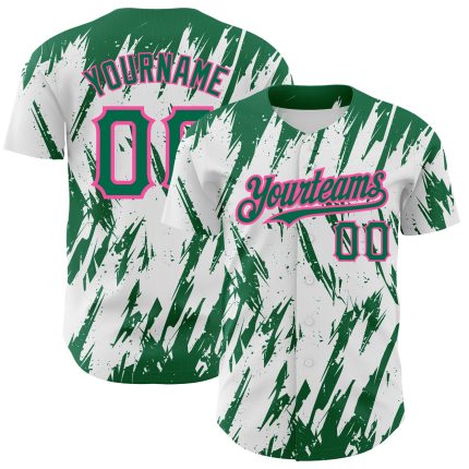 Custom Name and Number Baseball Jersey, Personalized 3D Pattern Design in White, Kelly Green, and Pink - Authentic Team Apparel