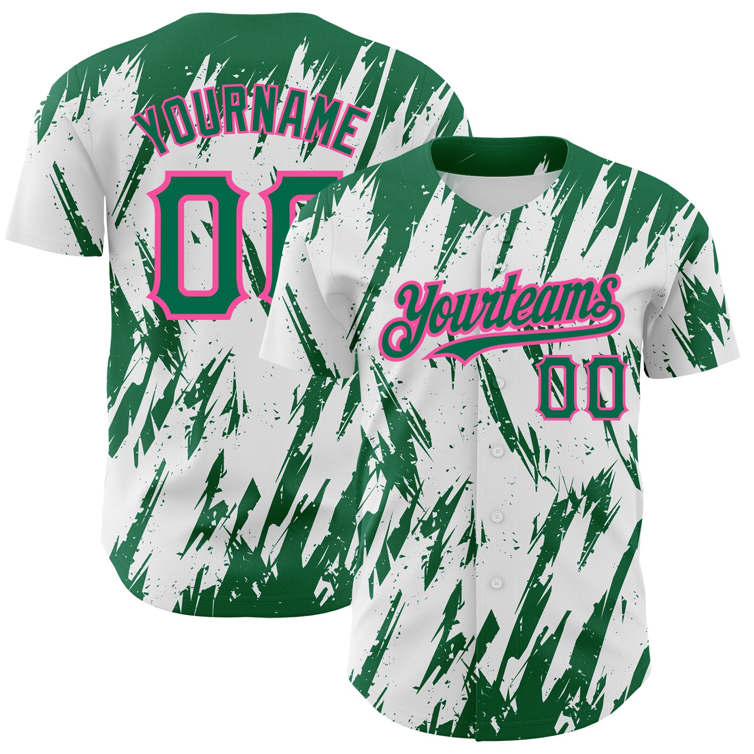 Custom Name and Number Baseball Jersey, Personalized 3D Pattern Design in White, Kelly Green, and Pink - Authentic Team Apparel