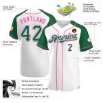 Custom Name and Number Personalized Baseball Jersey in White Kelly Green-Pink Authentic Raglan Sleeves Personalized White