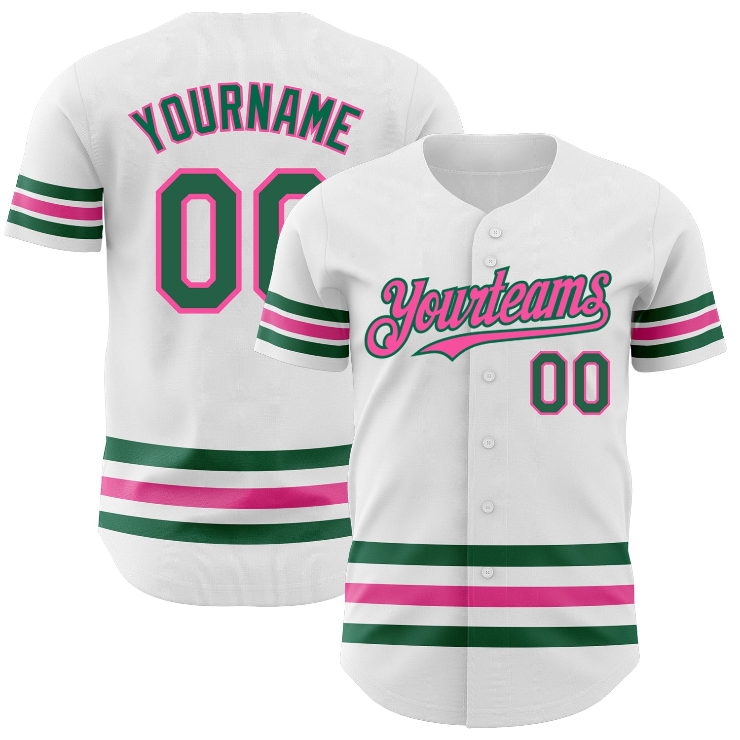 Custom Name and Number Personalized Baseball Jersey in White Kelly Green and Pink Line Design Personalized White Kelly Green-Pink