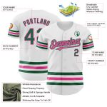Custom Name and Number Personalized Baseball Jersey in White Kelly Green and Pink Line Design Personalized White Kelly Green-Pink