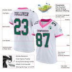 Custom Name and Number Personalized Football Jersey - White Kelly Green-Pink Mesh Authentic Jersey Personalized White Kelly