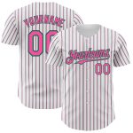 Custom Baseball Jersey with Personalized Name and Number in White, Kelly Green, and Pink Pinstripe Personalized White (Kelly