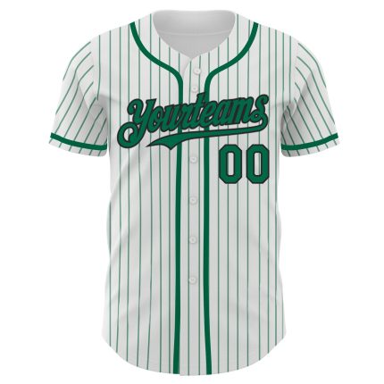 Custom Name and Number Personalized Black Baseball Jersey - White Kelly Green Pinstripe Authentic Team Jersey Personalized