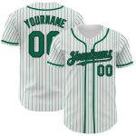 Custom Name and Number Personalized Black Baseball Jersey - White Kelly Green Pinstripe Authentic Team Jersey Personalized