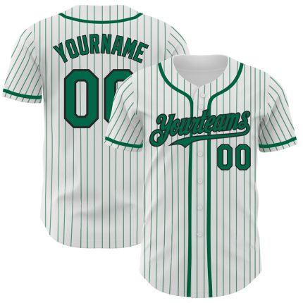 Custom Name and Number Personalized Black Baseball Jersey - White Kelly Green Pinstripe Authentic Team Jersey Personalized