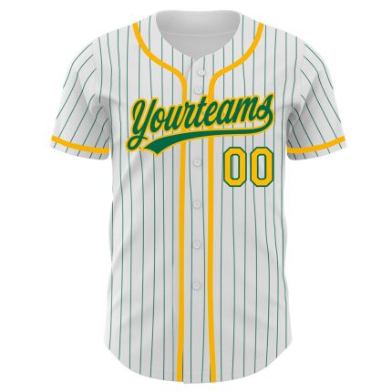 Custom Name and Number Authentic Baseball Jersey - Personalized White Kelly Green Pinstripe Design Personalized White Kelly
