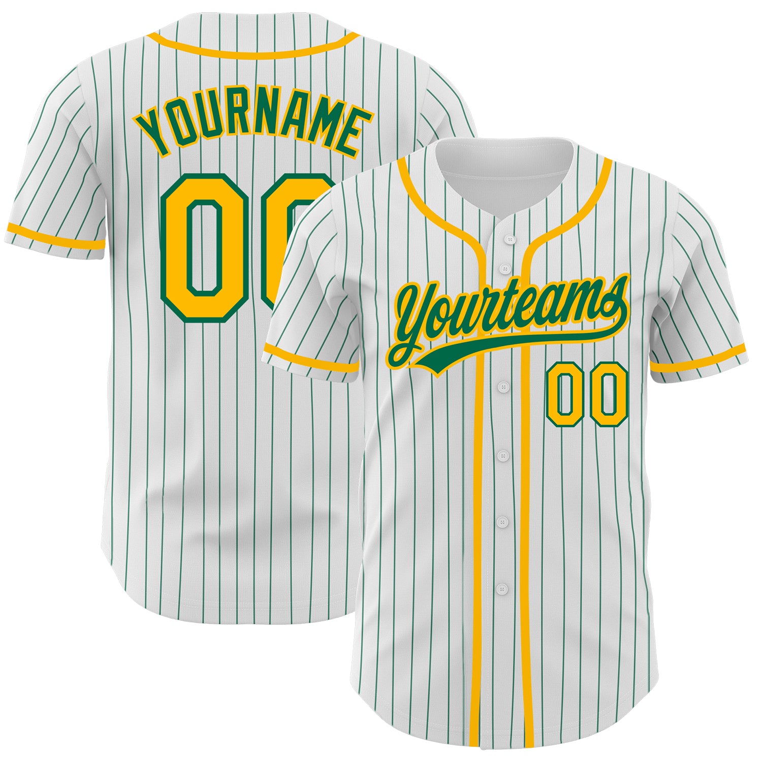 Custom Name and Number Authentic Baseball Jersey - Personalized White Kelly Green Pinstripe Design Personalized White Kelly