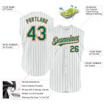 Customizable Authentic Baseball Jersey - Personalized Green Pinstripe Sleeveless with Name & Number - White and Gold Personalized