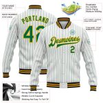 Custom Name Number Varsity Letterman Jacket White Kelly Green Pinstripe Gold Black Full-Snap Bomber Personalized White Kelly