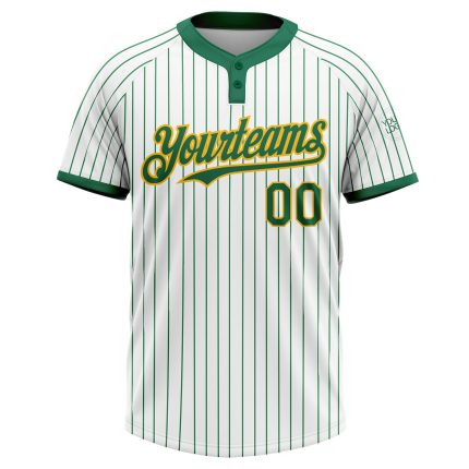 Custom Name Number Unisex Softball Jersey Personalized White Kelly Green Pinstripe Two-Button Gold Design Personalized White