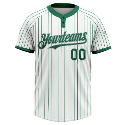 Custom Name and Number Unisex Softball Jersey - Personalized White Kelly Green Pinstripe Gray Two-Button Design Personalized