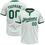 Custom Name and Number Unisex Softball Jersey - Personalized White Kelly Green Pinstripe Gray Two-Button Design Personalized