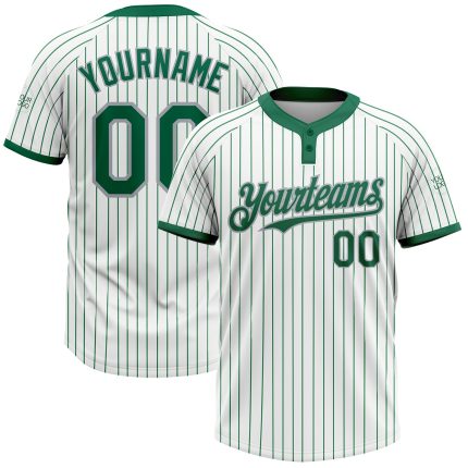 Custom Name and Number Unisex Softball Jersey - Personalized White Kelly Green Pinstripe Gray Two-Button Design Personalized