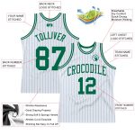 Custom Kelly Green Pinstripe Basketball Jersey with Personalized Name and Number - Authentic White Design Personalized White