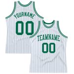 Custom Kelly Green Pinstripe Basketball Jersey with Personalized Name and Number - Authentic White Design Personalized White