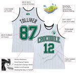 Personalized Kelly Green Black Pinstripe Basketball Jersey - Authentic White Design Personalized White Kelly Green Pinstripe