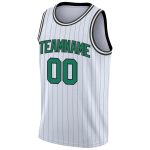 Custom Personalized Basketball Jersey with Team Name and Number, White Kelly Green Pinstripe Authentic Style Personalized