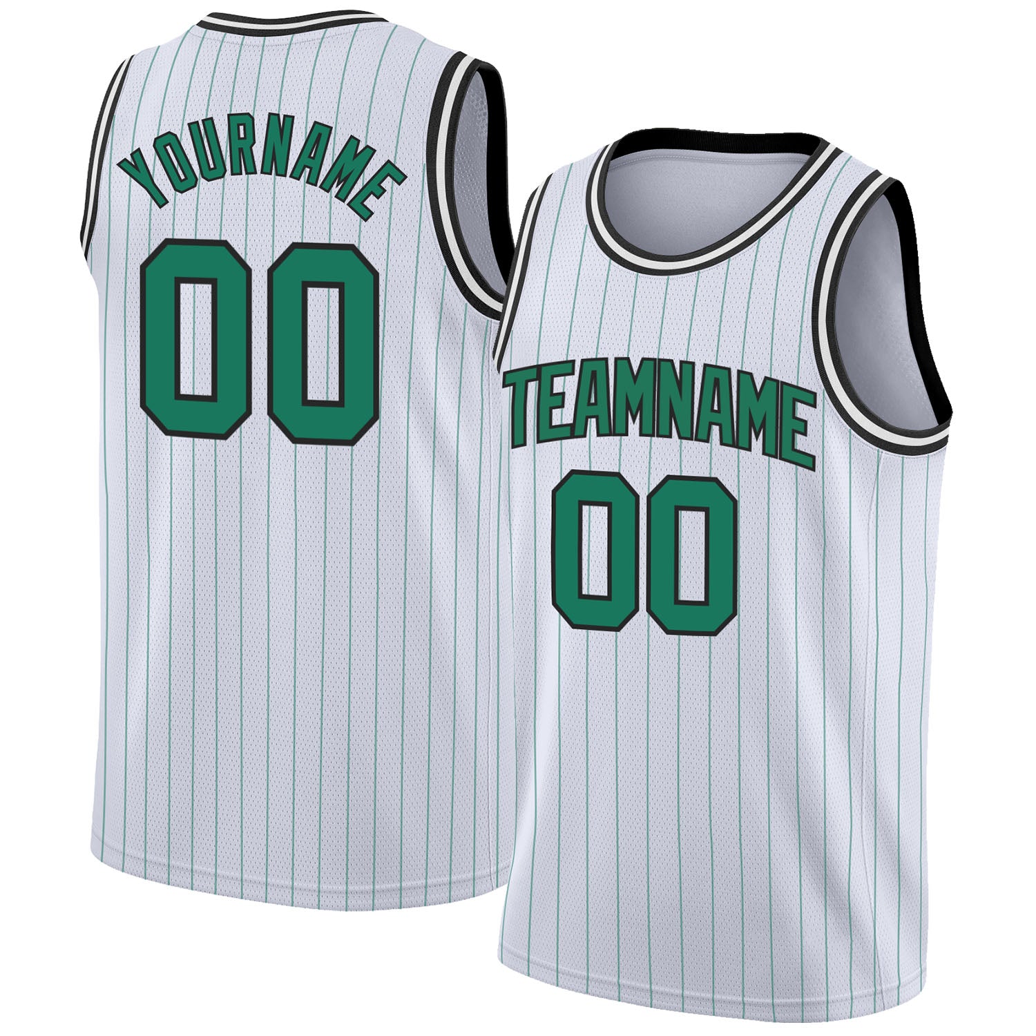 Custom Personalized Basketball Jersey with Team Name and Number, White Kelly Green Pinstripe Authentic Style Personalized