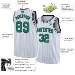 Custom Personalized Basketball Jersey with Team Name and Number, White Kelly Green Pinstripe Authentic Style Personalized