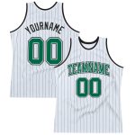 Personalized Kelly Green Black Pinstripe Basketball Jersey - Authentic White Design Personalized White Kelly Green Pinstripe