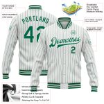 Custom Team Name and Number Bomber Varsity Jacket Personalized Kelly Green Pinstripe Full-Snap White Personalized White Kelly