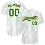 Personalized Authentic Baseball Jersey in White and Kelly Green Pinstripe with Gold accents Personalized White Kelly Green