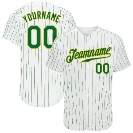 Personalized Authentic Baseball Jersey in White and Kelly Green Pinstripe with Gold accents Personalized White Kelly Green