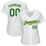 Personalized Authentic Baseball Jersey in White and Kelly Green Pinstripe with Gold accents Personalized White Kelly Green
