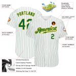 Personalized Authentic Baseball Jersey in White and Kelly Green Pinstripe with Gold accents Personalized White Kelly Green