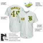 Custom Personalized Authentic Baseball Jersey - White Kelly Green Pinstripe with Gold Name and Number Personalized White