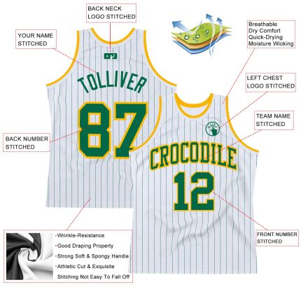 Custom Name Number Basketball Jersey Authentic Kelly Green Pinstripe Personalized Team Apparel Personalized White Kelly Green