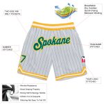 Custom Personalized Basketball Shorts with Name and Number in White and Kelly Green Pinstripe - Authentic Athletic Gear Personalized