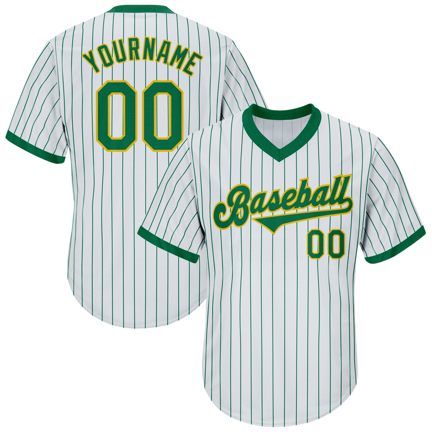 Custom Name and Number Authentic Throwback Baseball Jersey Shirt - Personalized White Kelly Green Pinstripe Design Personalized