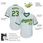Custom Name and Number Authentic Throwback Baseball Jersey Shirt - Personalized White Kelly Green Pinstripe Design Personalized
