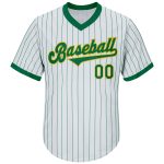 Custom Name and Number Authentic Throwback Baseball Jersey Shirt - Personalized White Kelly Green Pinstripe Design Personalized
