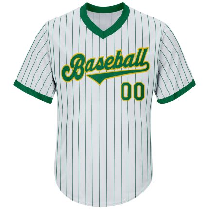 Custom Name and Number Authentic Throwback Baseball Jersey Shirt - Personalized White Kelly Green Pinstripe Design Personalized