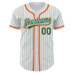 Custom Name and Number Authentic Baseball Jersey - Personalized White Kelly Green Pinstripe with Kelly Green and Orange Details