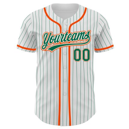 Custom Name and Number Authentic Baseball Jersey - Personalized White Kelly Green Pinstripe with Kelly Green and Orange Details