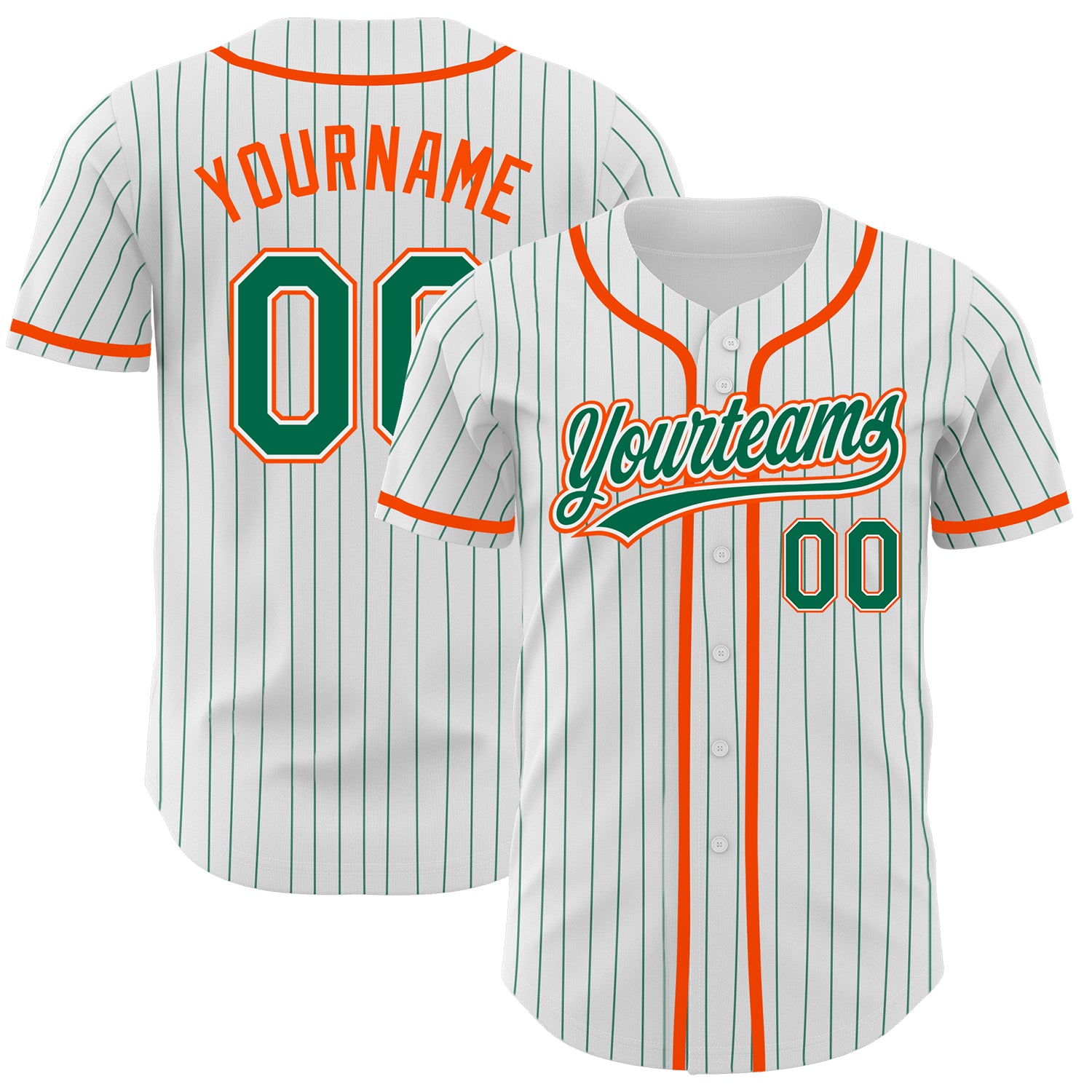Custom Name and Number Authentic Baseball Jersey - Personalized White Kelly Green Pinstripe with Kelly Green and Orange Details