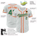 Custom Name and Number Authentic Baseball Jersey - Personalized White Kelly Green Pinstripe with Kelly Green and Orange Details