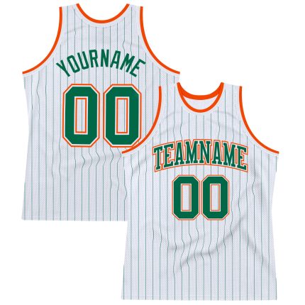 Custom Name Number Personalized Basketball Jersey - White Kelly Green Pinstripe Orange, Authentic Team Gear Personalized