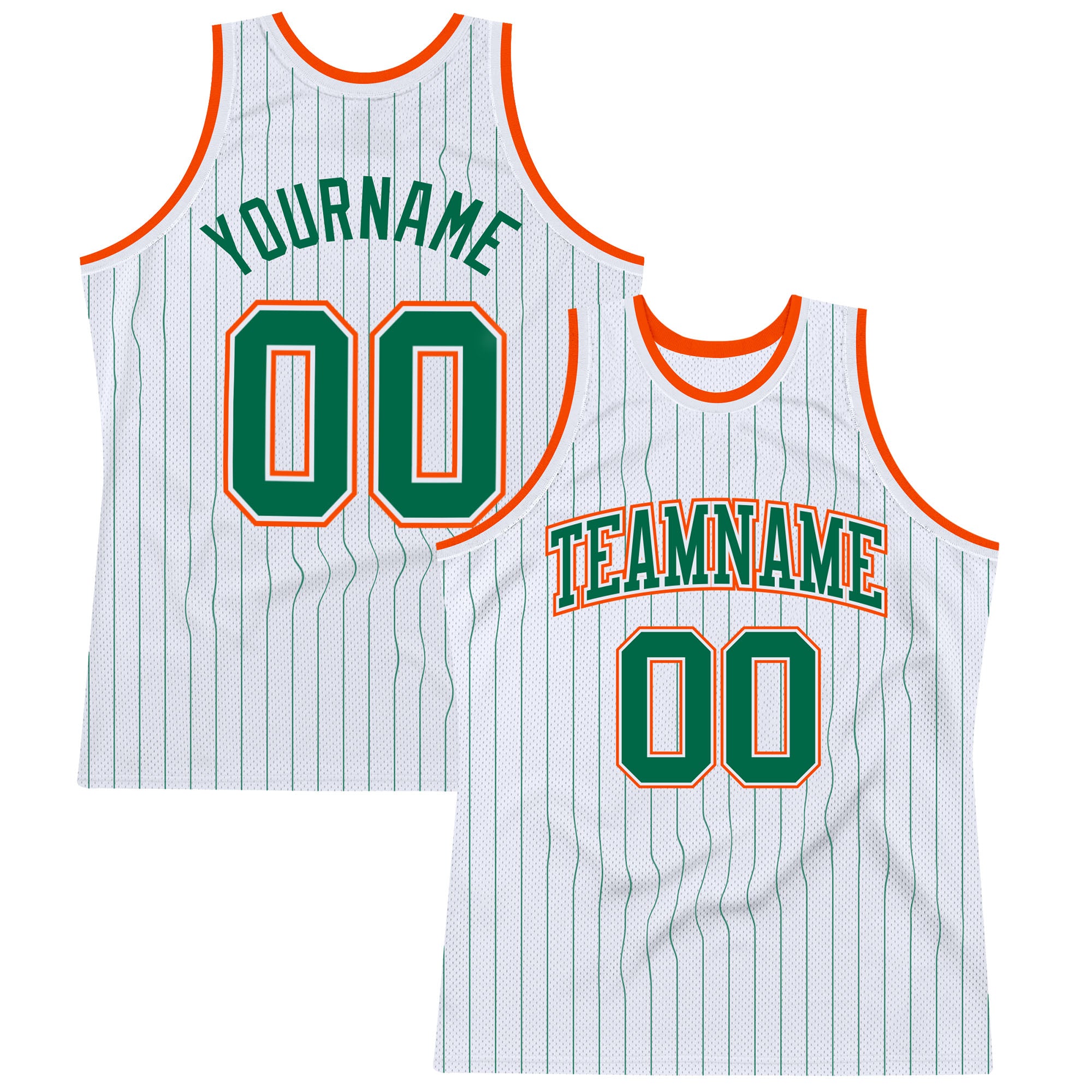 Custom Name Number Personalized Basketball Jersey - White Kelly Green Pinstripe Orange, Authentic Team Gear Personalized