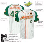 Custom Name and Number Personalized Baseball Jersey - Authentic Kelly Green-Orange Pinstripe Raglan Sleeves Personalized