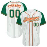 Custom Name and Number Personalized Baseball Jersey - Authentic Kelly Green-Orange Pinstripe Raglan Sleeves Personalized