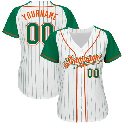 Custom Name and Number Personalized Baseball Jersey - Authentic Kelly Green-Orange Pinstripe Raglan Sleeves Personalized