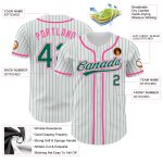 Custom Personalized White Kelly Green Pinstripe Baseball Jersey with Team Name and Number - Authentic Design Personalized