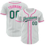 Custom Personalized White Kelly Green Pinstripe Baseball Jersey with Team Name and Number - Authentic Design Personalized